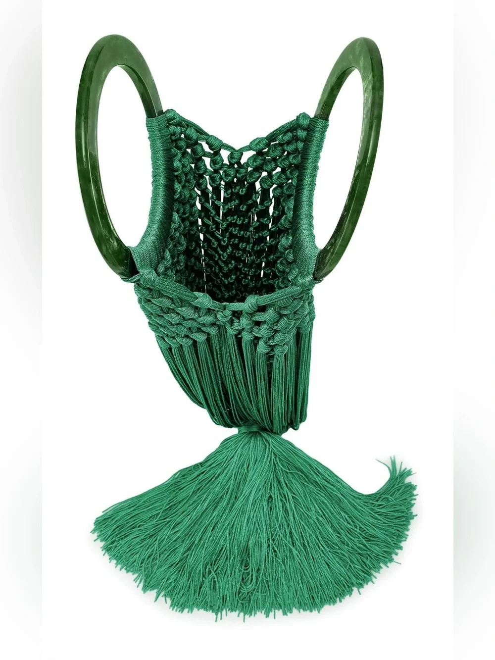 Cult Gaia Green Macrame Angelou Fringe Handbag with Ring Handle (rare) one size